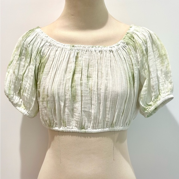 Free People Stroll in Kyoto Tie Dye Crop Top White and Green Off Shoulder or On - Picture 4 of 7